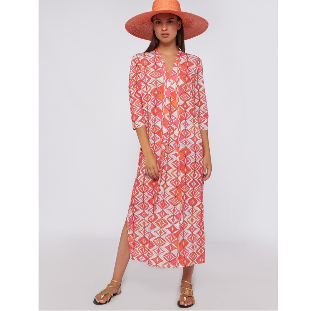VILAGALLO Noam Geometric Print Dress Pink Orange Mix Sz 46